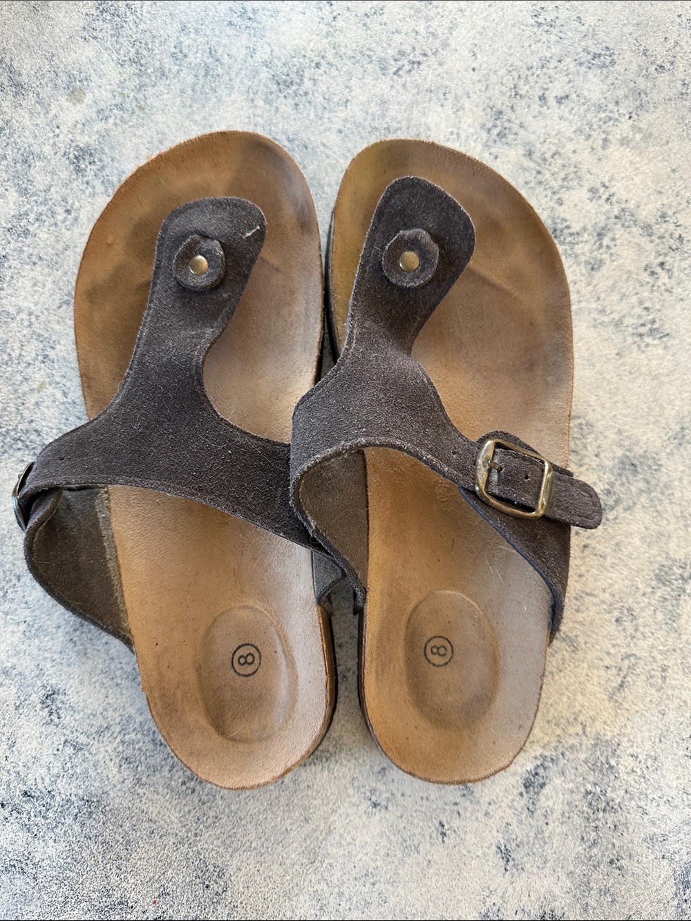 Brown Suede Toe-Post Sandals with Buckle